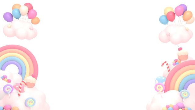 3D rendered rainbow candy frame on transparent background.