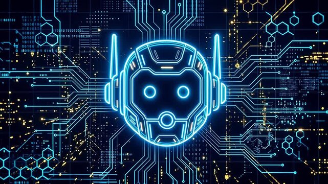 Futuristic robot head on circuit board symbolizing digital transformation and future innovation