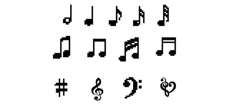 music notes set in pixel art