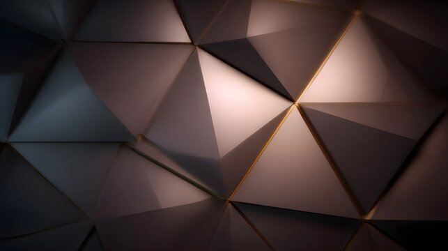 A geometric abstract background featuring crystalline facets and dramatic metallic gradients in rich brown and charcoal tones