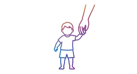Fototapeta premium Child holding adult's hand, colorful outline, symbol of trust, guidance, and childhood