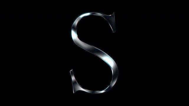 Silver metallic Capital letter "S". Alpha channel. Serif font. Seamless loop video.