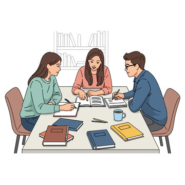 Study group, students learning together, classroom meeting, education vector