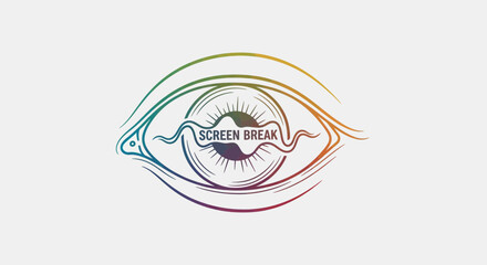 Obraz premium Abstract Eye with Rainbow Colors and Sound Wave Text 