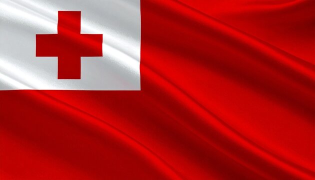 Tongan national flag with red field, white rectangle, and red cross, symbolizing Christianity, heritage, and cultural identity of the Kingdom of Tonga.
