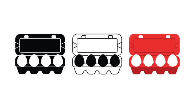 Set of three minimalist bus icons in black white and red colors with simple design and rounded edges