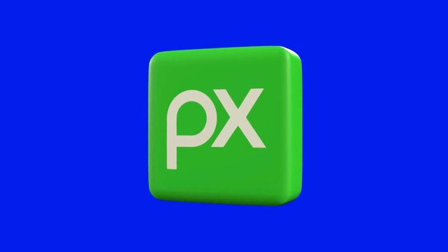 Professional 3D graphic of a green pixel symbol isolated on blue chroma key for tech branding, photography apps, and UI design.
