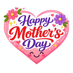 Fototapeta premium Cute Happy Mother's Day heart illustration with floral decoration and typography