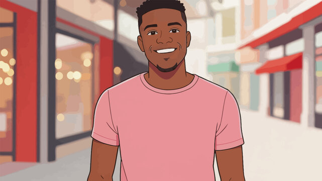 Smiling Young Black Man Standing on Urban Street