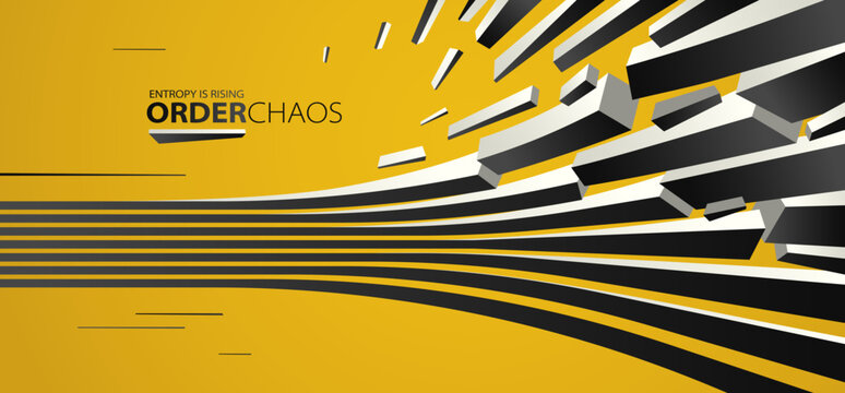 Chaos and order vector concept abstract background with lines explosion to debris in decay, 3D wallpaper with perspective lines going to chaos of destruction.