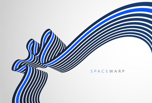 Lines in perspective look like bent ribbon graphic design, vector abstract background with curved stripes in distorted perspective, futuristic surreal op art.