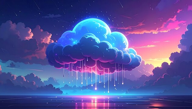 Glowing neon cloud with pink lightning.
