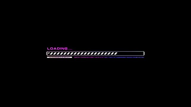 Colorful cyberpunk loading bar with glitch effects, neon tones, and digital distortion