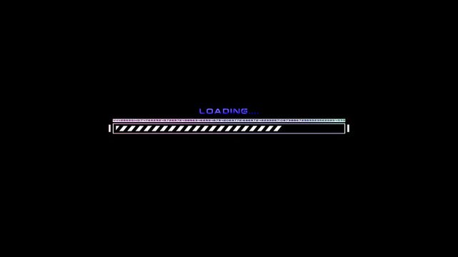 Colorful loading bar animation with glitch distortion and flicker effects.