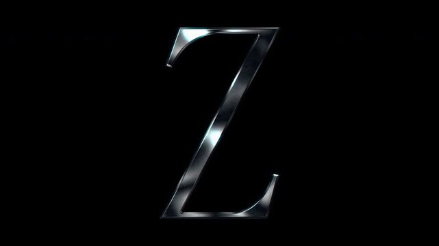 Silver metallic Capital letter "Z". Alpha channel. Serif font. Seamless loop video.