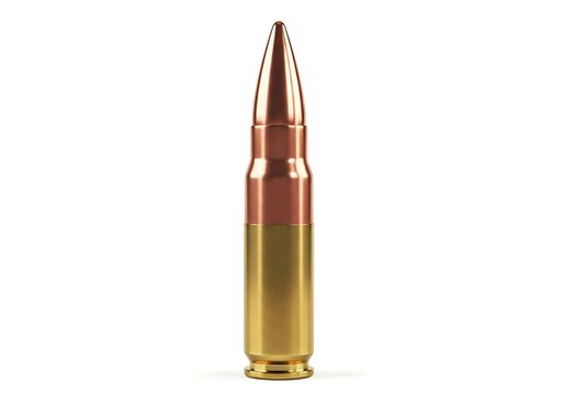 A single bullet with a copper and brass casing
