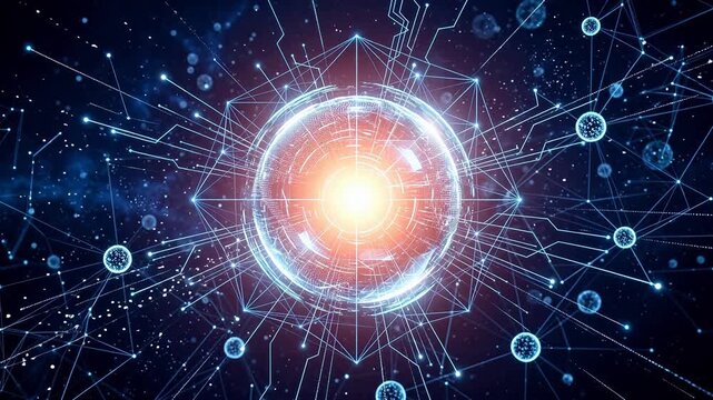Futuristic digital sphere with network connections ideal for tech startups and software promos