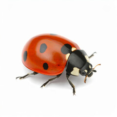 Fototapeta premium Ladybug isolated on white background, close-up macro view of red spotted beetle with glossy shell and black legs