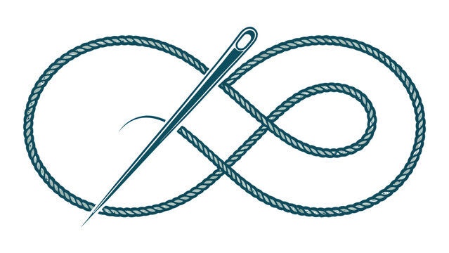 Teal thread and needle icon on for sewing or crafting
