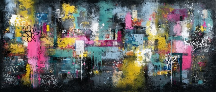 Vibrant Urban Street Art Abstract Piece with Dynamic Textures