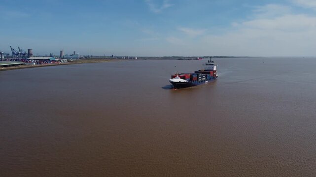Drone. Shipping container, moving cargo to Hull Docks. 