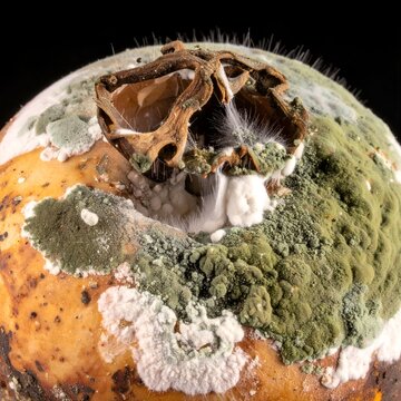 Close-up of Moldy Rotten Fruit - A Study in Decay.