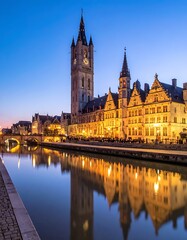 Fototapeta premium Gothic architecture reflected in canal water.