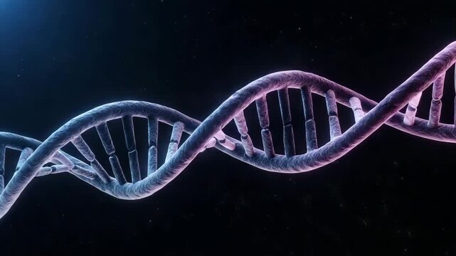 DNA double helix model with glowing effects on dark background  