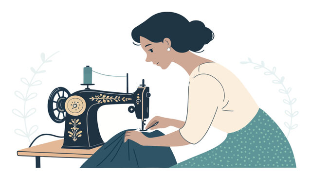 Woman using a sewing machine to sew fabric