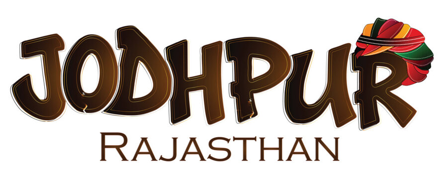 Jodhpur Rajasthan vector typography design with traditional turban and cultural elements