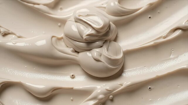 Viscous Beige Cream Texture Macro Shot Close Up Abstract Swirls and Drops Macro Detail