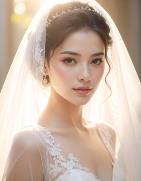 Bride portrait soft sunlight