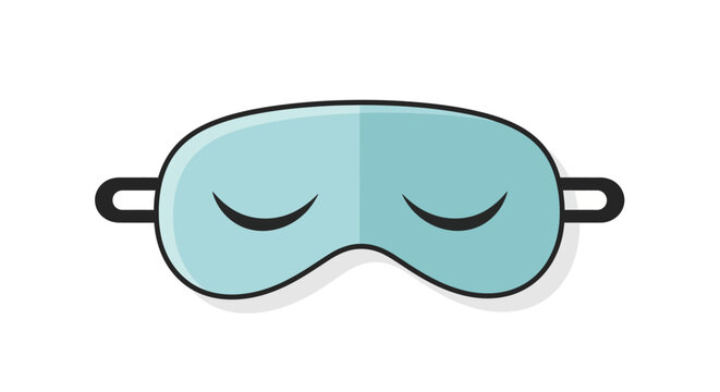 Minimalist flat icon of a black sleep mask featuring closed eye lashes embroidery isolated on white background symbol for relaxation bedtime slumber night rest and wellness accessory.
