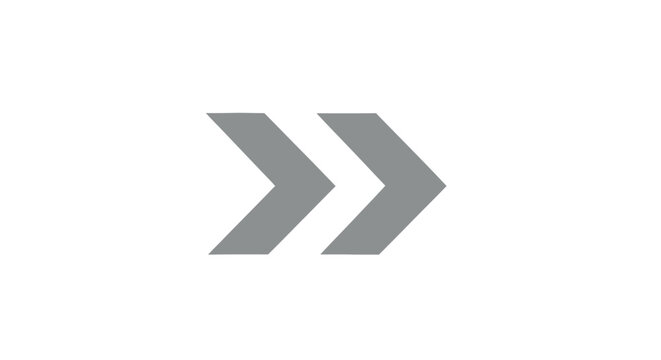 Flat minimalist vector graphic of a double right-facing arrow symbol used for forward, next, or skip functions, isolated on a white background for interface design.