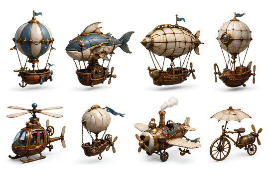 Steampunk Fantasy Airships and Flying Machines &ndash; Cute 3D Illustration Collection