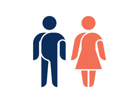 Minimalist graphic illustration of male and female gender symbols, often used for public facility signage like restrooms and washrooms.