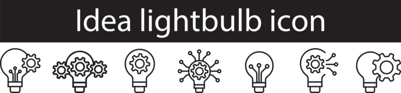 Lightbulb Idea Icons Collection, Innovation and Creativity Outline Symbols Light bulb icons, idea symbols, creative thinking illustrations, brain lightbulb concepts,