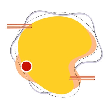 Modern Abstract Yellow Fluid Shape Background with Geometric Elements. Abstract Yellow Vector Blob with Red Circle Accent and Wavy Lines. Contemporary Flat Design Abstract Backdrop with Fluid Geometri