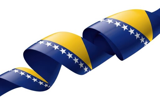 Flag of bosnia and herzegovina in a ribbon shape isolated on white background