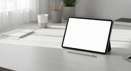 Fototapeta premium Modern Office Workspace with Digital Tablet on a Minimalist Desk Ready for Your Content Display