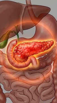 Pancreatitis, acute inflammation, human pancreas disease, painful digestive system condition, serious health concern, medical anatomical concept