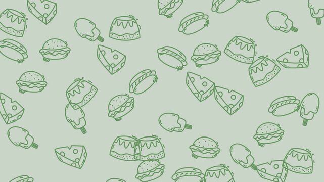 Delicious burger doodles on soft mint background video.