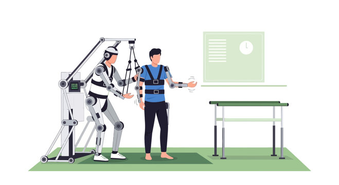 Rehabilitation exoskeleton robot assisting patient with physical therapy exercises