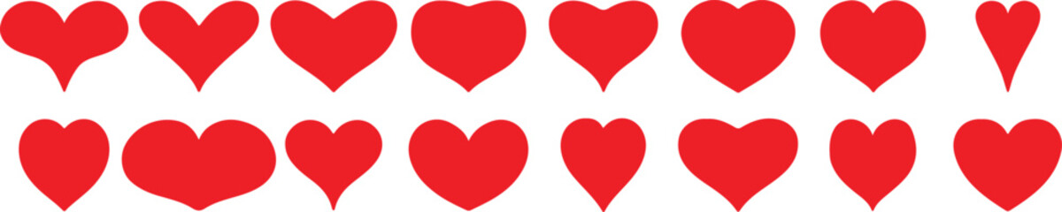 Red heart icons collection with various shapes and sizes, hand drawn vector illustration set on transparent background, symbol of love and romance for graphic design. © Parves