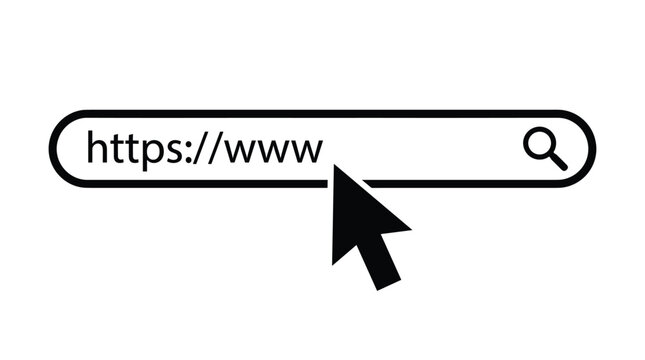 Internet browsing search bar element pack with minimalist line style, web address, query field, magnifying glass, and cursor