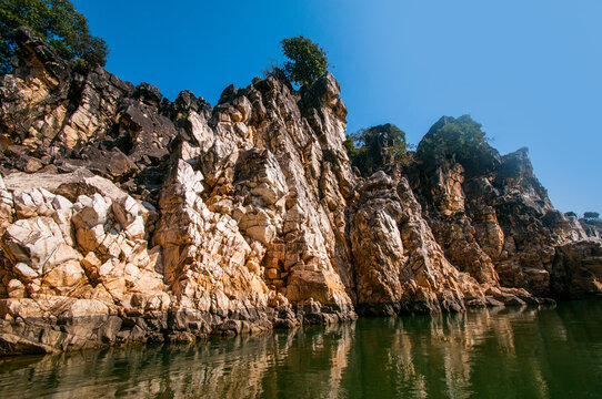 Marble Rocks and River in Bhedaghat. India
