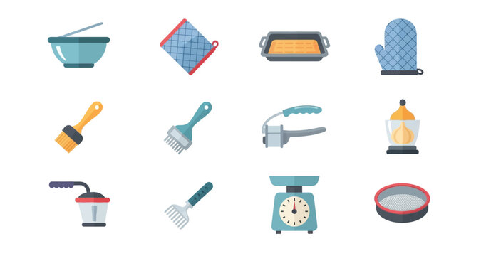 set of kitchen tools icons on transparent background