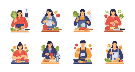 Fototapeta premium illustration of people preparing food on transparent background