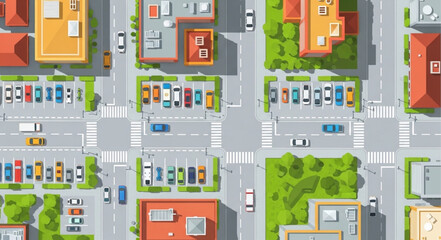 Aerial View of City Street with Buildings and Cars. © Widi