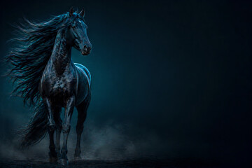 black horse dark background running elegant power.